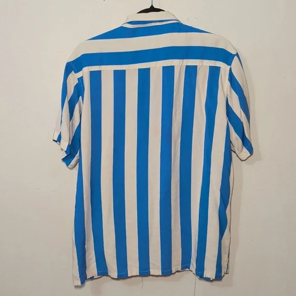 Duvin Design Traveler Button-up Shirt Blue + White Striped Rayon Men's Size XL - Picture 4 of 4